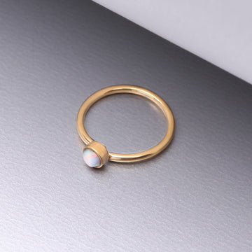 Detail View 1 of Golden Fire Opal Sparkle Bezel Set Bendable Hoop Ring-White Opal